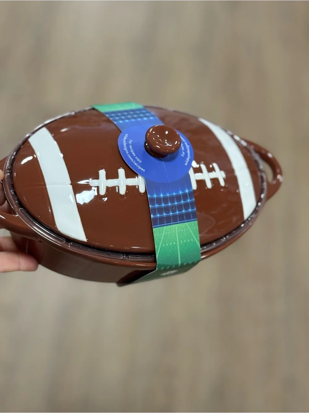 Football-Shaped Ceramic Serving Dish - Brown & White
